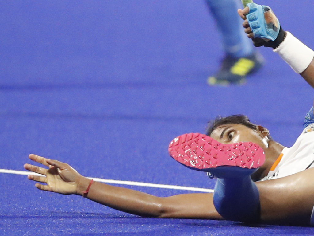 a hockey player on ground during action Asian Games 2018 Jakarta
