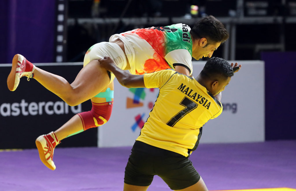 Iran Malaysia players action asian games 2018 kabaddi