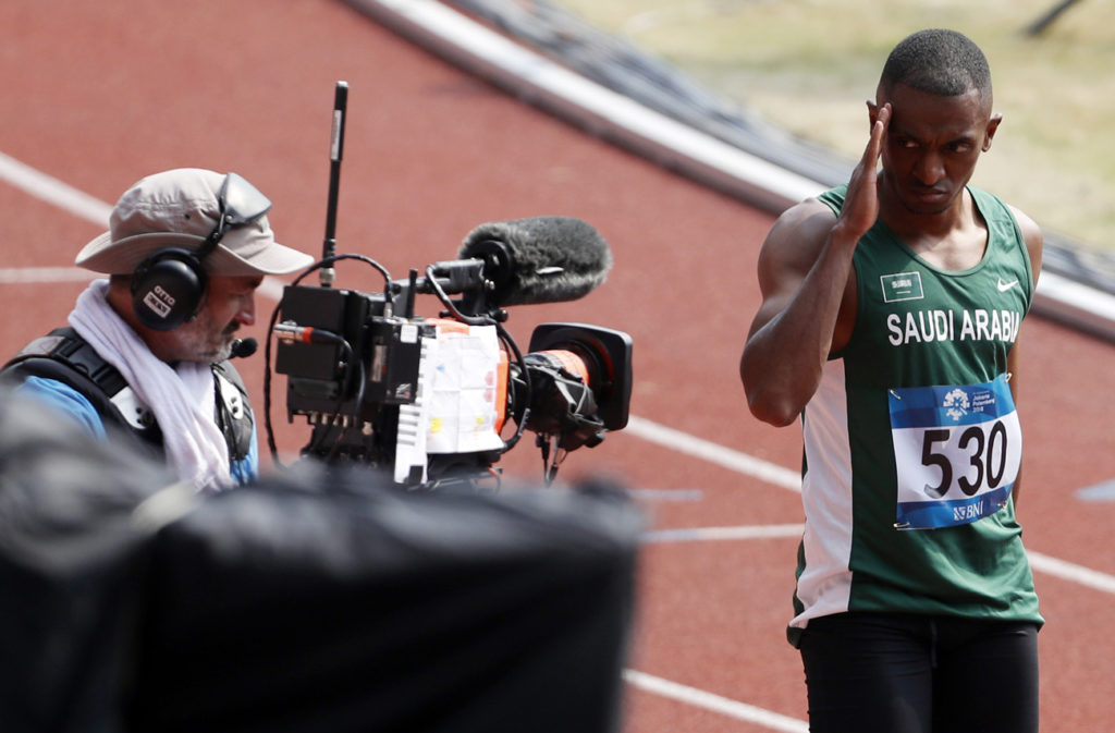 Ahmed Khader Almuwallad Saudi Arabia athlete at Asian Games 2018 Jakarta reaction camera