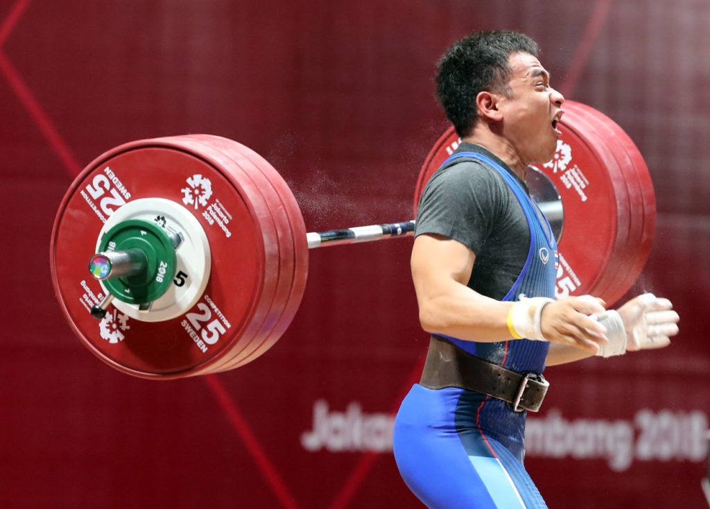 weightlifter drops weight behind him Asian Games 2018 Jakarta
