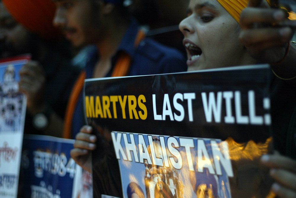 A Sikh girl takes part in a pro Khalistan demonstration in Amritsar
