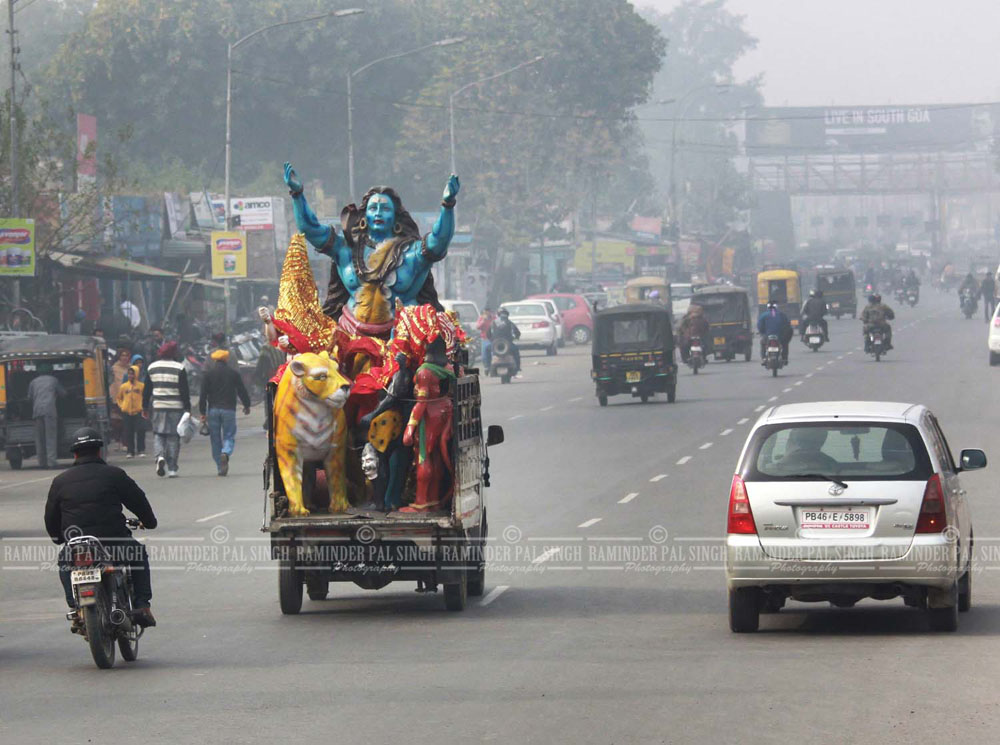 lord Shiva idol Bholenath idol on a vehicle on road
