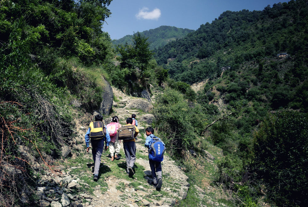 Children trek daily to reach their school and back home in a remote village of Himachal Pradesh